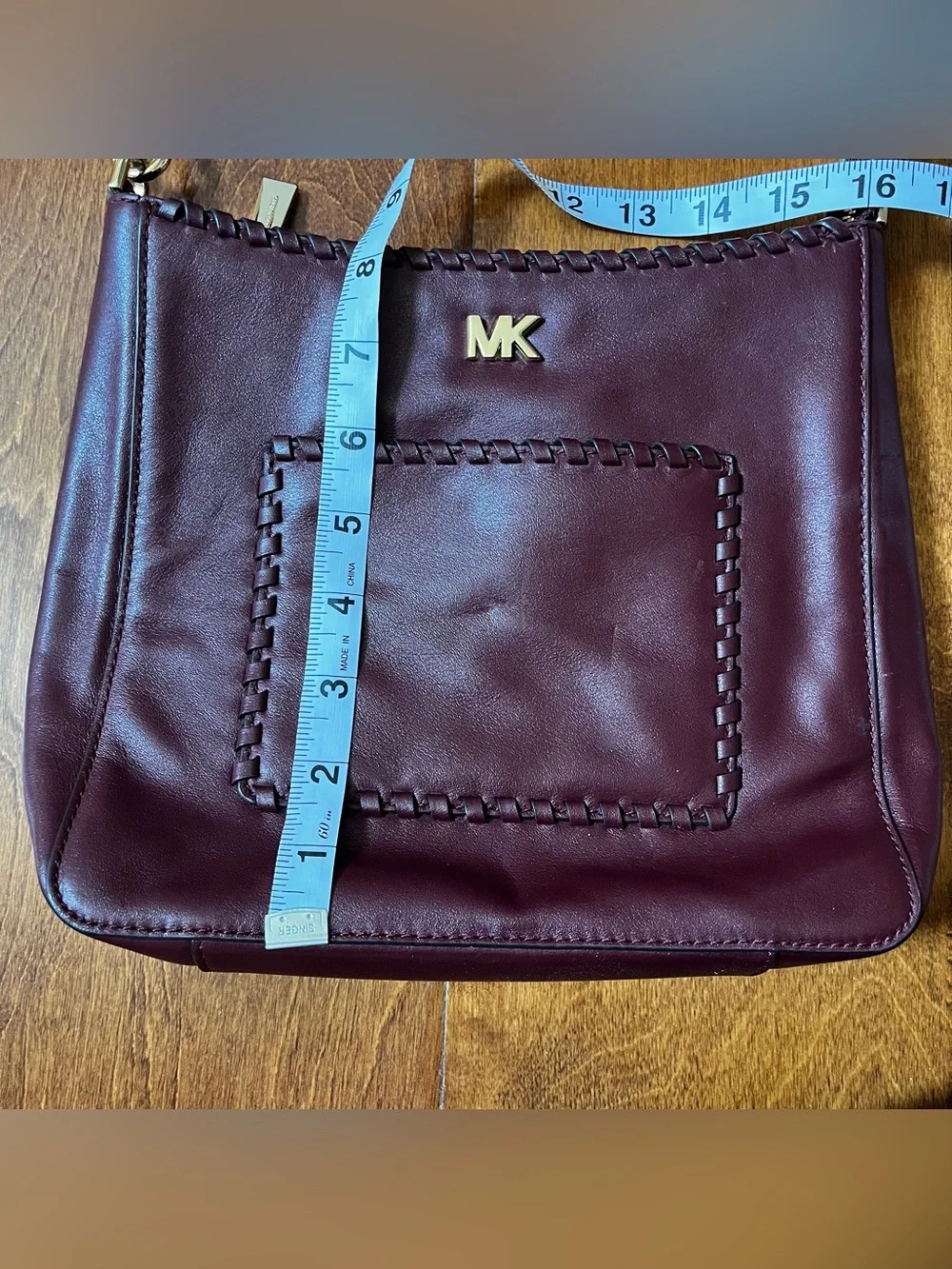 Michael Kors Vintage Gloria Pocket Stitched Crossbody Bag Purse Oxblood Leather